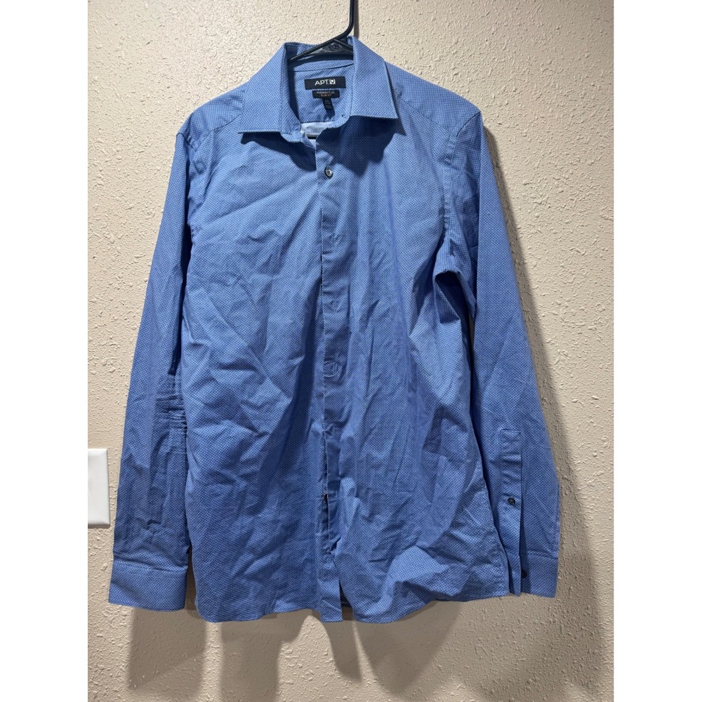 Apt 9 Mens Premier Flex Slim Fit Dress Shirt Blue Geometric Micro Print